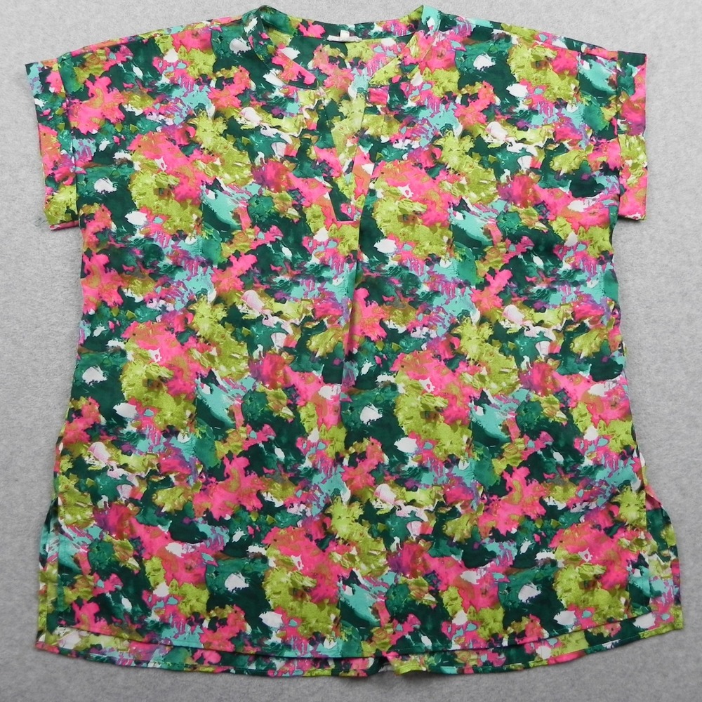 Jodifl Top Womens Large Sheer V-Neck Blouse Colorful Side Slit Short Sleeve